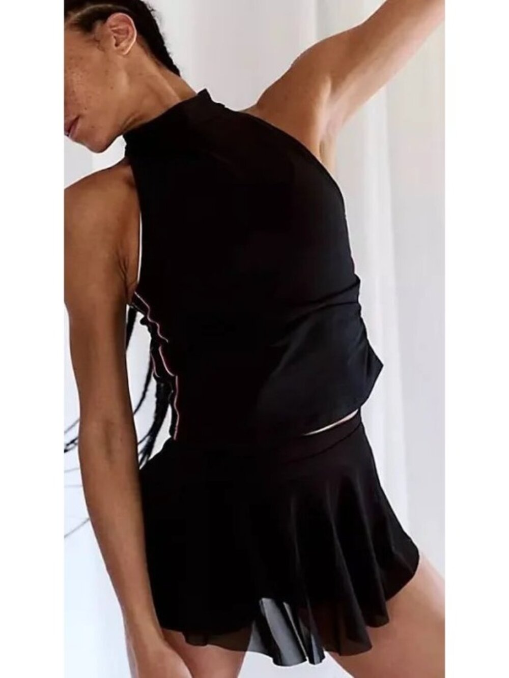 FREE PEOPLE MOVEMENT OUT OF BOUNDS HALTER TANK TOP MEDIUM BLACK COMBO